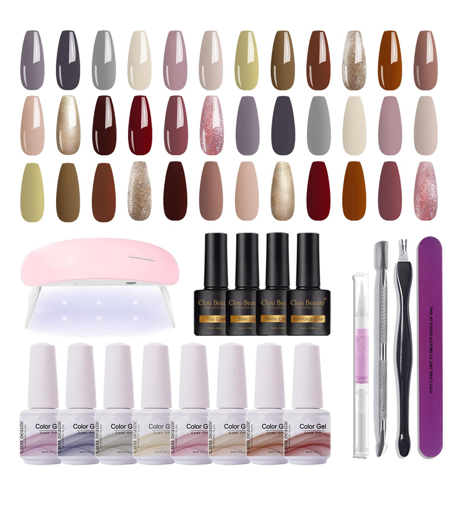 Clou Beaute 27PCS Gel Nail Polish Set with UV LED Lamp - 18 Colors Soak Off Gel Polish Starter Kit - Matte Reinforce Gel Varnish Gift Box - S22-02 CB-S22-02 - Buy Online on SooperMarket.com