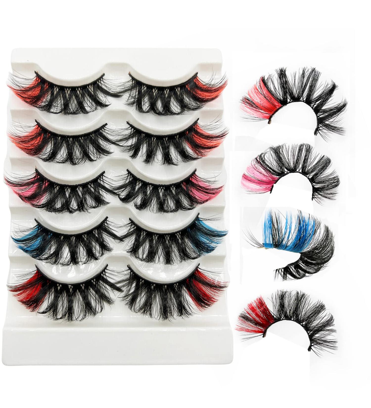 3D Mixed Colored 25MM Mink Lashes Pack - Pink Blue Red Eyelashes - Buy Online on SooperMarket.com