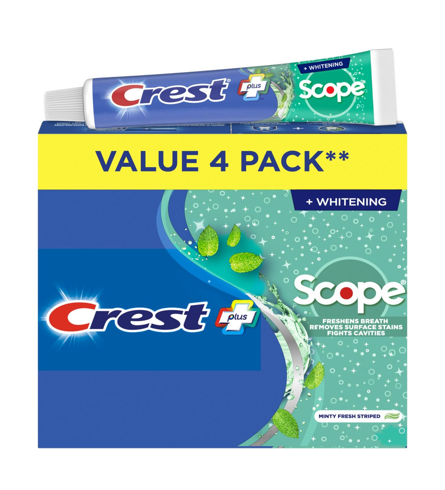 Crest Complete Toothpaste Whitening Plus Scope Minty Fresh 480 mL Total (4 Count of 120 mL Each) Toothpaste Scope (Pack of 4) - Buy Online on SooperMarket.com