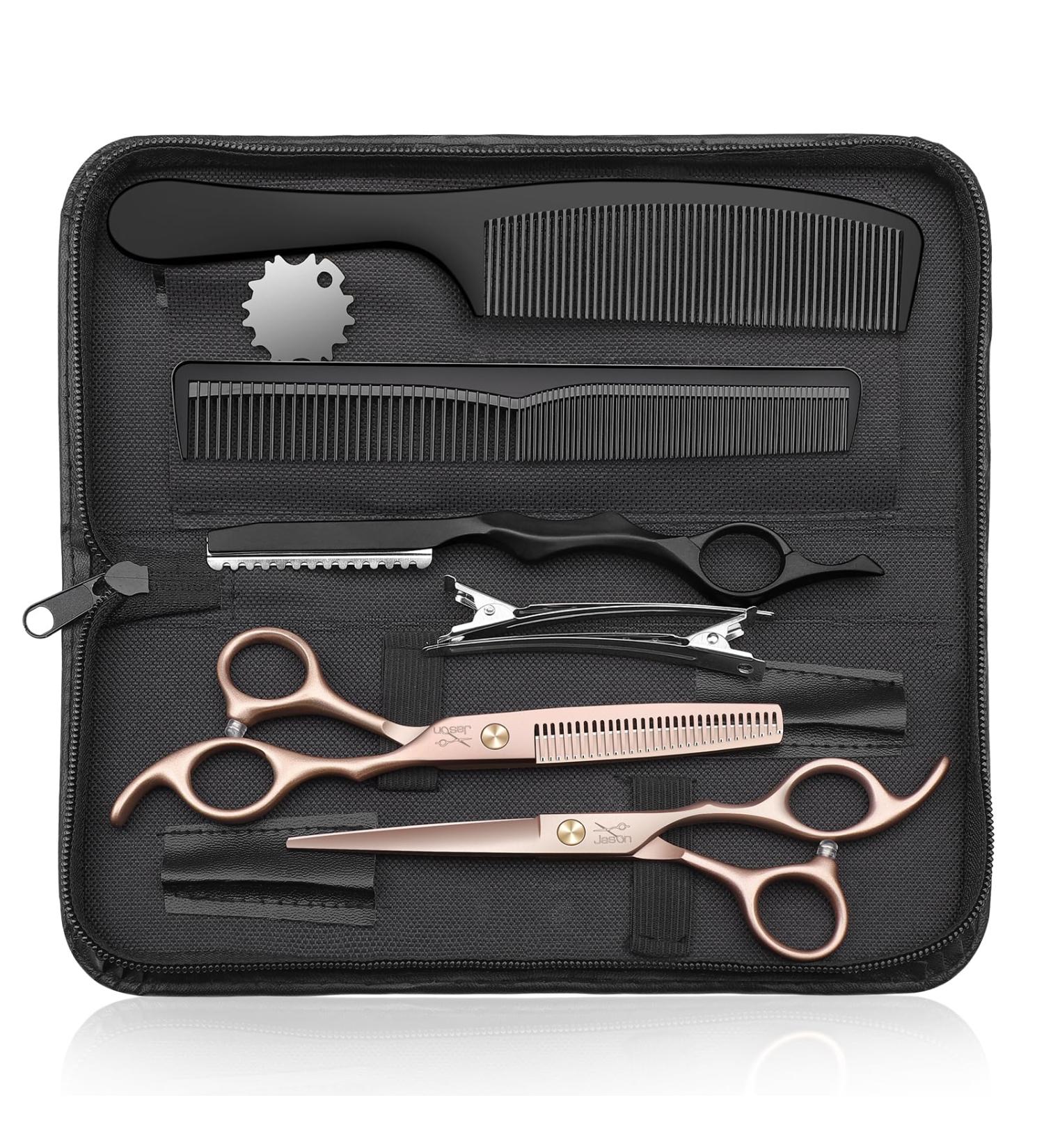 JASON Professional Hairdressing Scissors Set - 6.5 inch Hair Cutting & Thinning Scissors, Rose Gold Hairdresser Set - Buy Online on SooperMarket.com