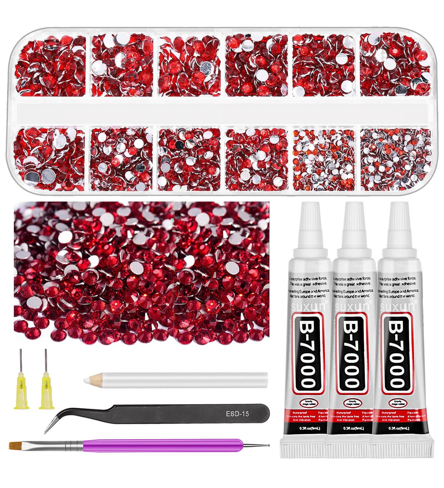 Glarks B7000 Jewelry Adhesive Glue with Rhinestone Gems Kit 2600Pcs Red Rhinestones with Gems Adhesive Flat Back Gems Crystal Rhinestones with 6Pcs Dotting Tools for Craft Nail Art - Buy Online on SooperMarket.com