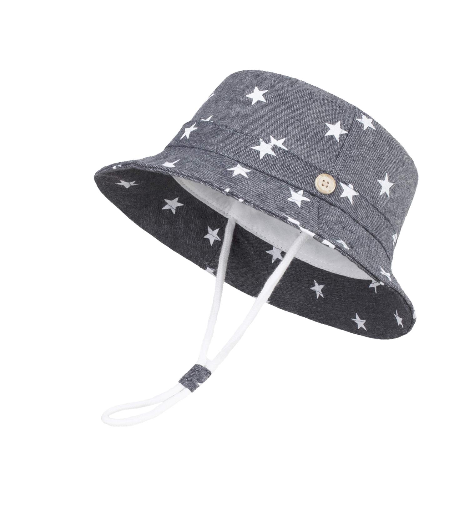 LANGZHEN Baby Girls Sun Protection Hat Dark Blue Stars | Adjustable Toddler Kids Beach Hat with Chin Strap | Wide Brim Summer Play Hat 2-4 Years - Buy Online on SooperMarket.com