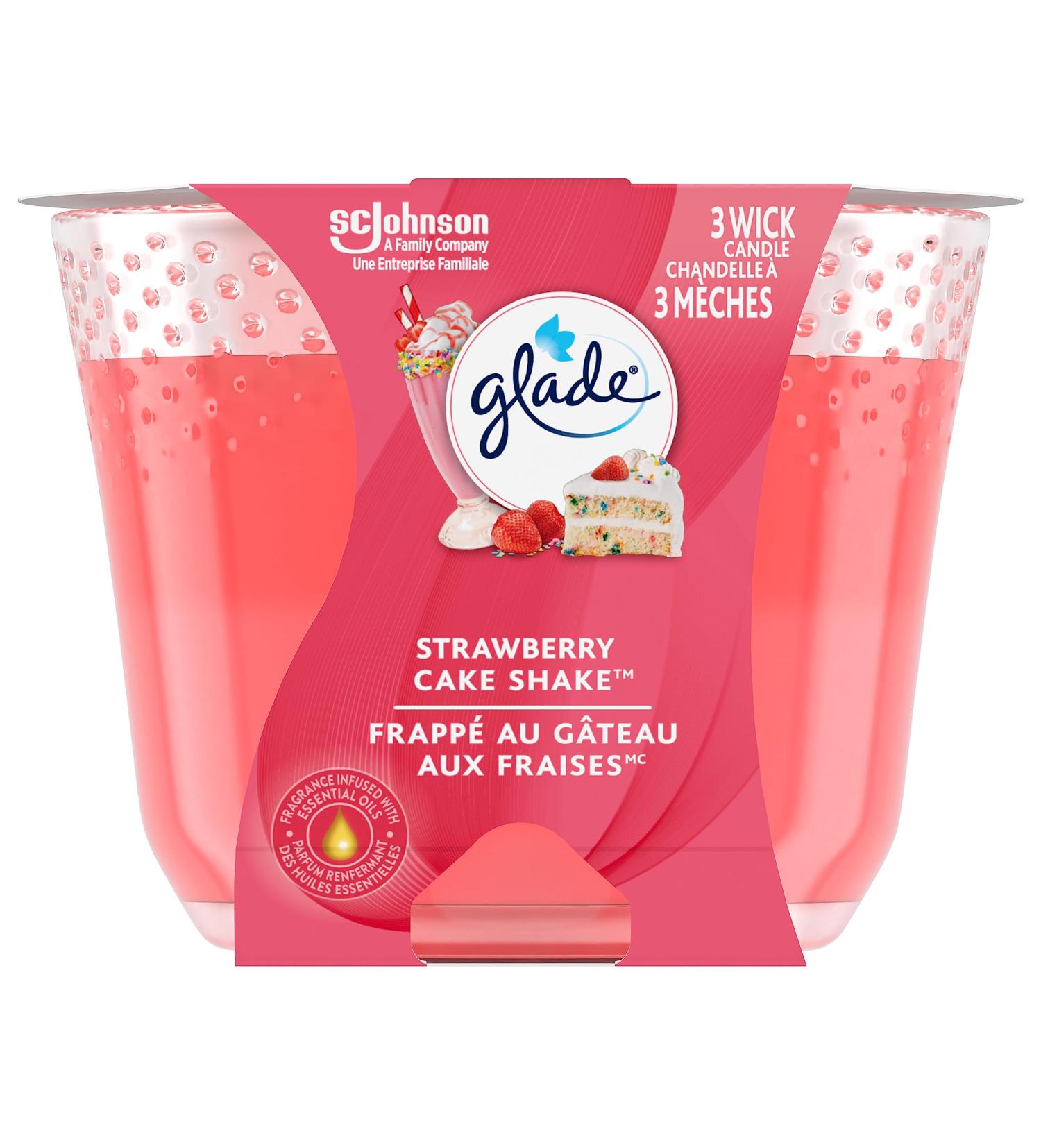 Glade Scented Candle Strawberry Cake Shake Air Freshener Infused with Essential Oils 3-Wick Candle 1 Count - Buy Online on SooperMarket.com