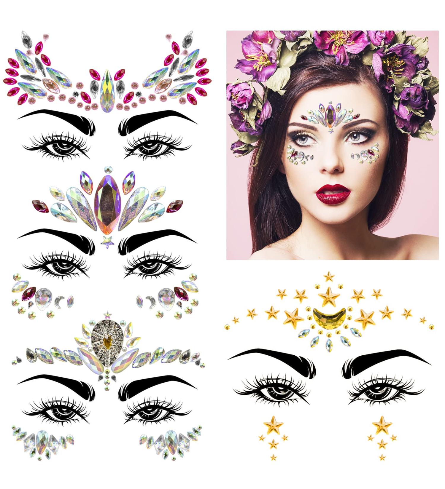Mermaid Face Gems - 4 Sets Body & Eye Jewels for Women | Rave & Festival Party Accessories - Buy Online on SooperMarket.com