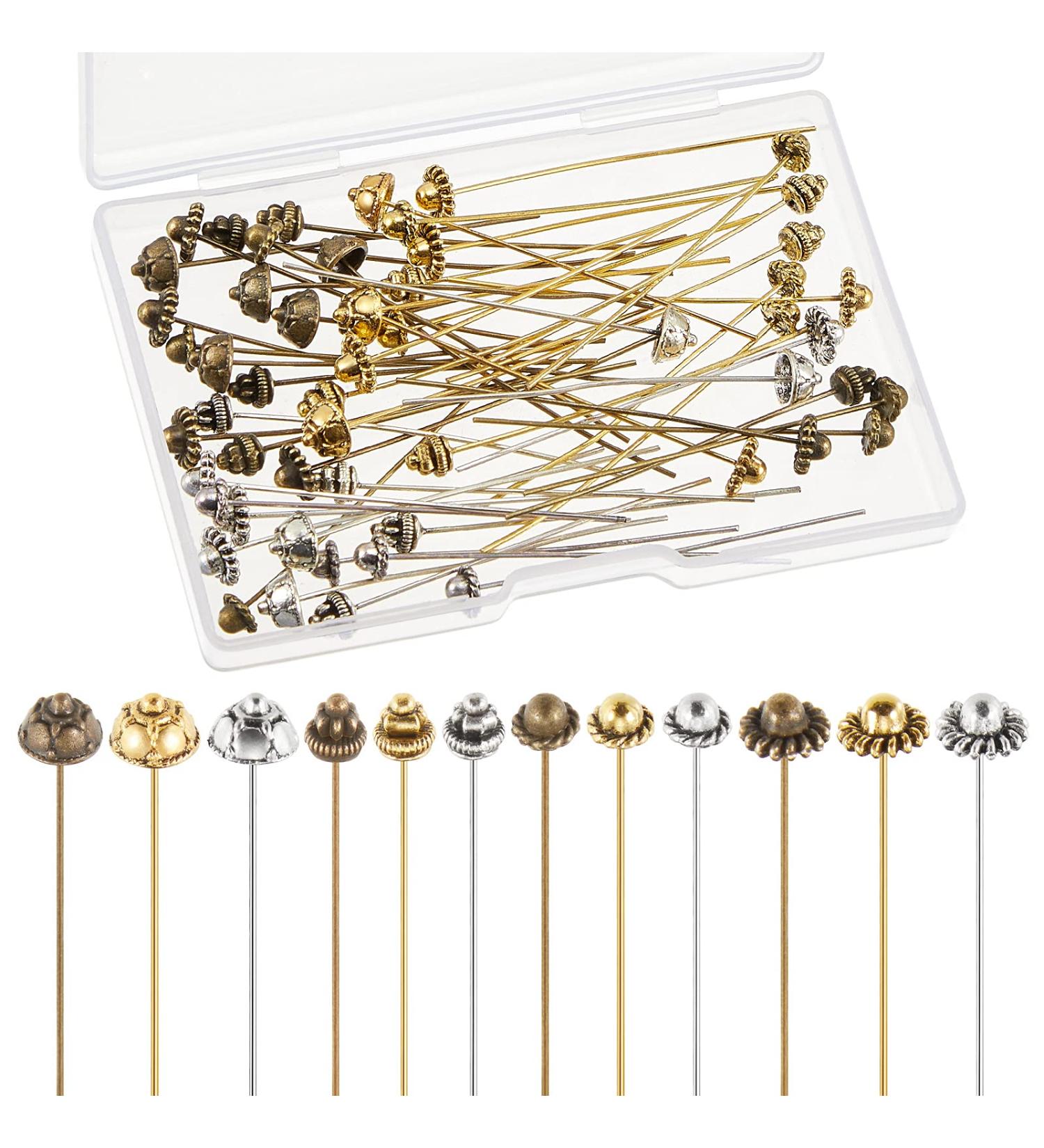 60-Piece Jewelry Flower Beads Ball Needle Set in Clear Box - Classic Style Earring and Bracelet Making Kit in 3 Colors - Buy Online on SooperMarket.com
