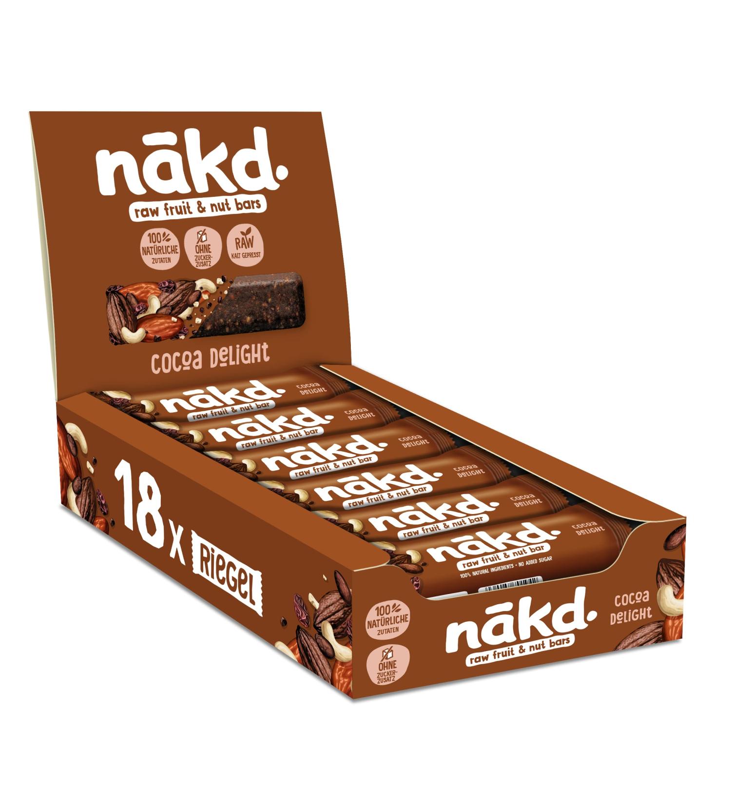 N kd Cocoa Delight Bars - 100% Natural Vegan Gluten-Free No Added Sugar - 18 x 35g | Cold-Pressed Fruit & Nut Snacks - Buy Online on SooperMarket.com