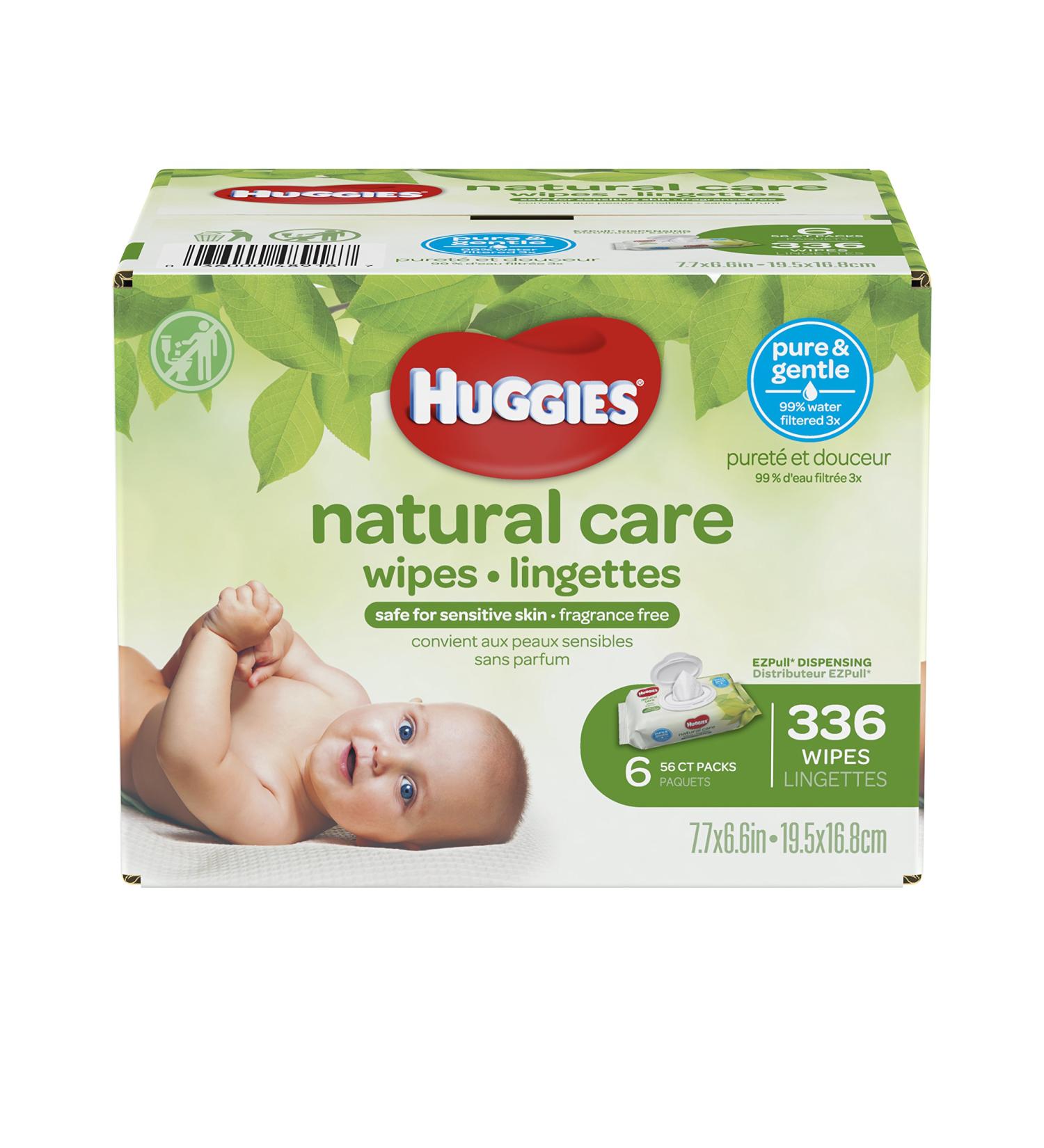 HUGGIES Natural Care Sensitive Baby Wipes, Unscented, Water-Based - 6 Flip-top Packs, 56 Count per Pack (Pack of 6) - Buy Online on SooperMarket.com