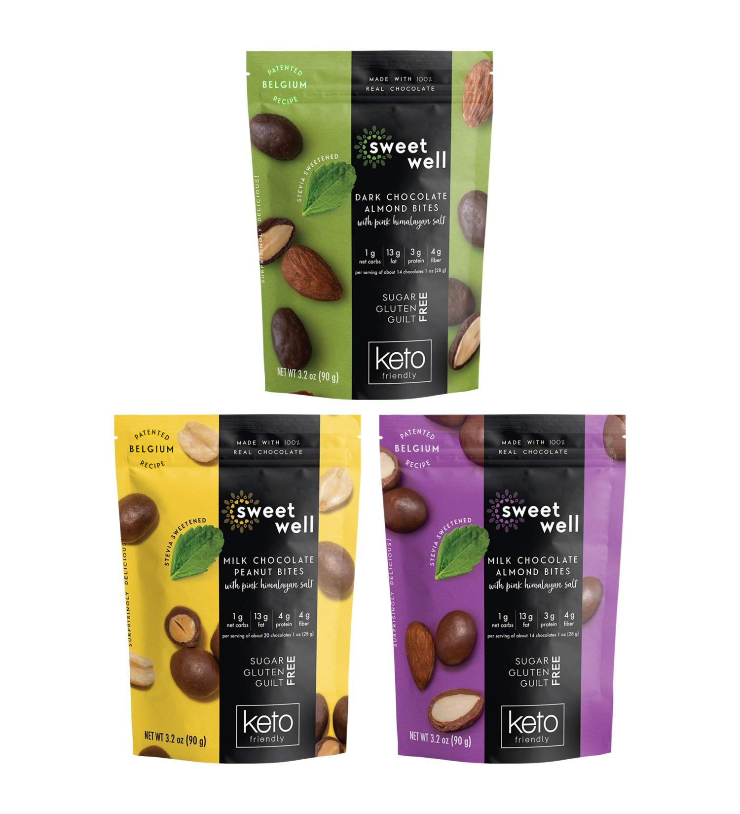 Sweetwell Low-Carb Keto-Friendly Snack Variety Pack - Sugar-Free Chocolate Bites Sweetened with Plant-Based Stevia - Healthy Treats (3-Pack) - Buy Online on SooperMarket.com