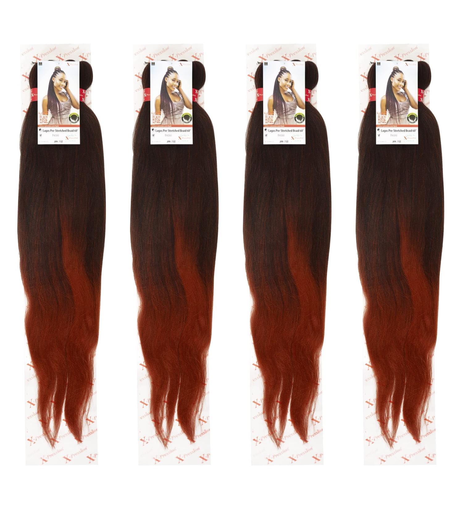 X-Pression 60 INCH XPRESSION LAGOS BRAID PRE-PULLED/PRE-STRETCHED Hair Extension 60'' 2 In A Pack (Colour T1/350 Black/Copper Red Mix) Heat Resistant Tangle Free 1 count Black Copper red 1 - Buy Online on SooperMarket.com