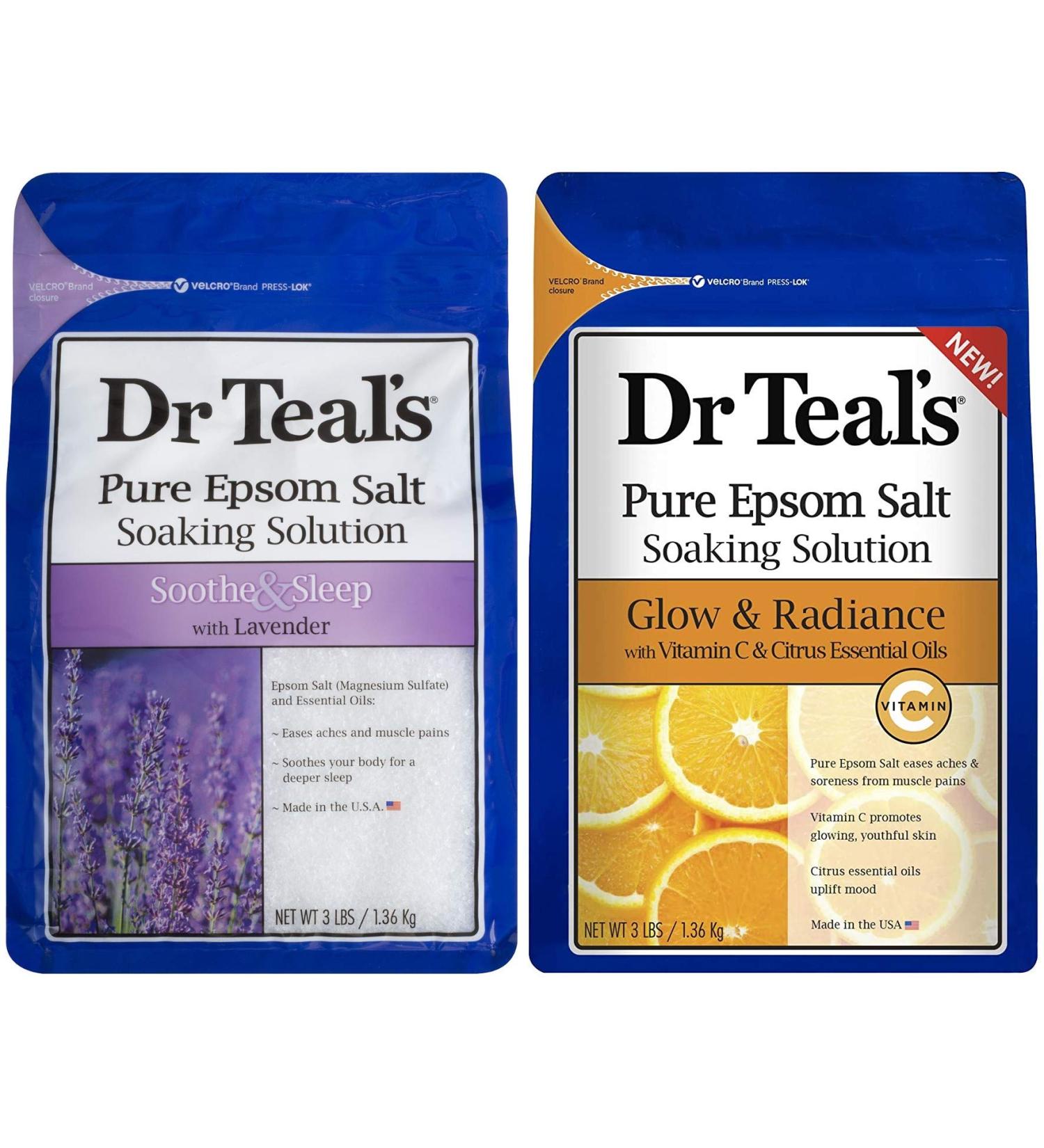 Dr. Teal's Pure Epsom Salt Bath Soaking Solution Gift Set - Lavender & Citrus Essential Oils - 6 lbs Total - Treat Sore Muscles - Home Spa Experience - Buy Online on SooperMarket.com