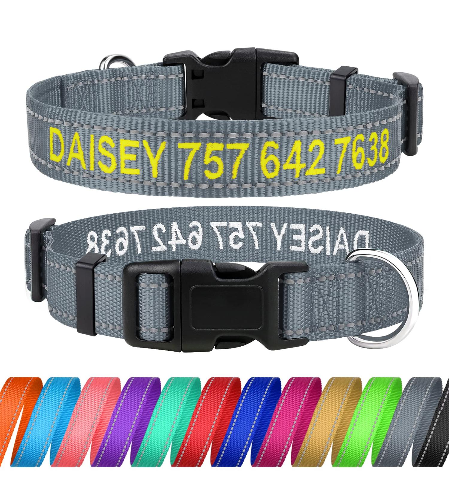 Tagme Personalized Dog Collar for Medium Dogs - Embroidered Reflective Nylon with Pet Name & Phone Number - Gray (1 Pack) - Buy Online on SooperMarket.com