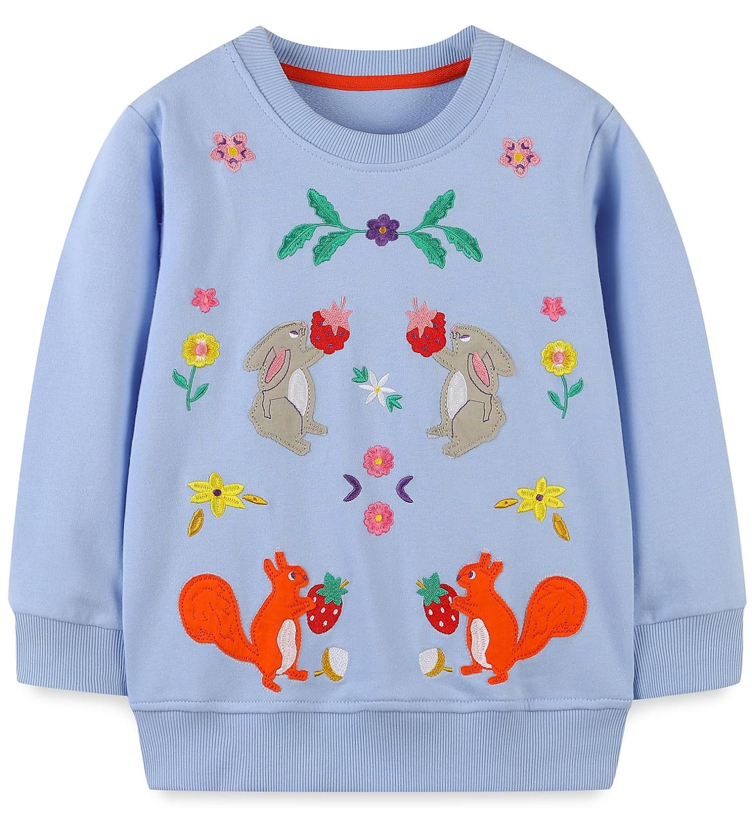 Girls Cotton Sweatshirt | Long Sleeve Pullover for Toddlers | Casual Jumper for Kids Age 1-12 | Blue | Size 6-7 Years - Buy Online on SooperMarket.com