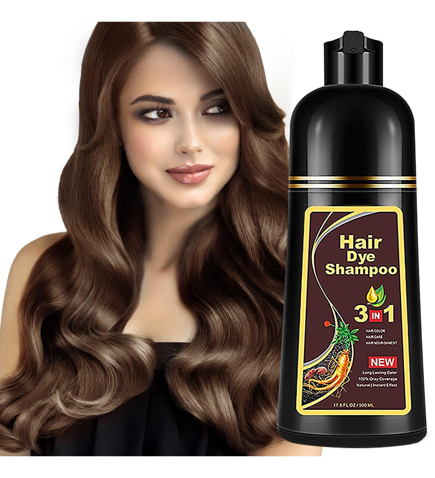 Brown Hair Dye Shampoo - 3-In-1 Instant Coloring & Gray Hair Coverage - 500mL - Herbal Formula for Men and Women - Buy Online on SooperMarket.com