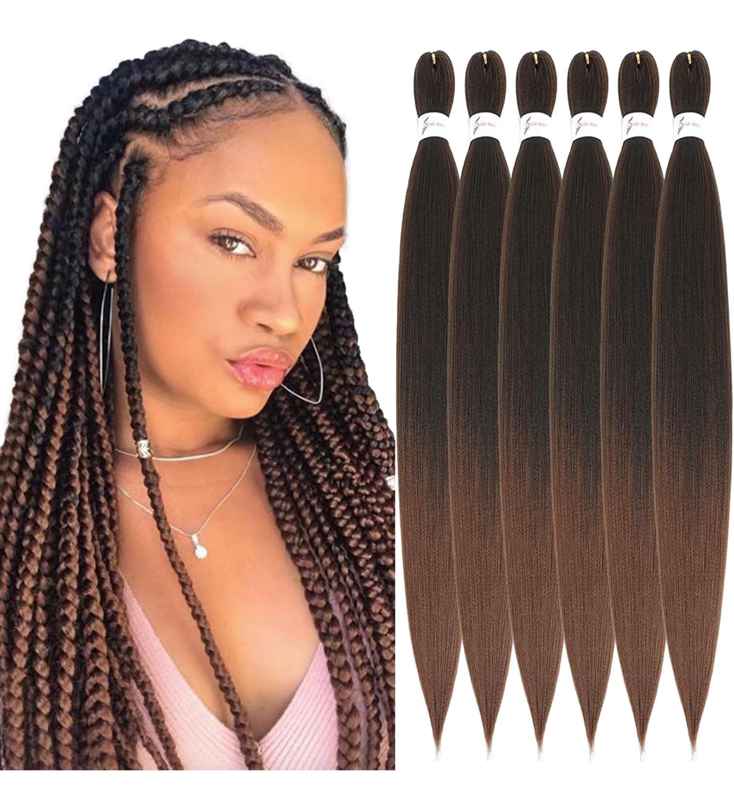 Xusuperb Pre-Stretched Braiding Hair - Ombre Brown 26 Easy Braids Extensions | 6 Packs Soft Yaki-Textured Kanekalon Hair (T1B/30#) - Buy Online on SooperMarket.com
