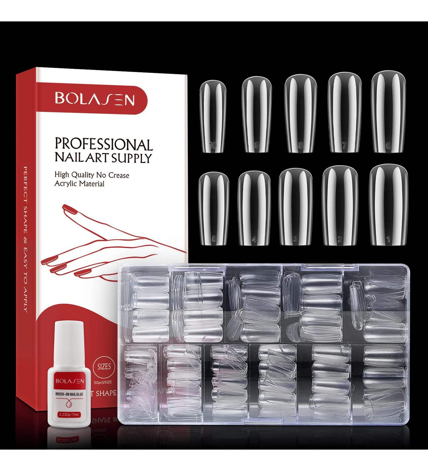 Square Nail Tips BOLASEN Clear Square False Nails with Glue 500Pcs Square Full Cover False Nail Tips Clear Fake Nails Squoval Shape Acrylic Nail Tips for Nail Salon & Home DIY 10 Sizes 501 Count (Pack of 1) - Buy Online on SooperMarket.com