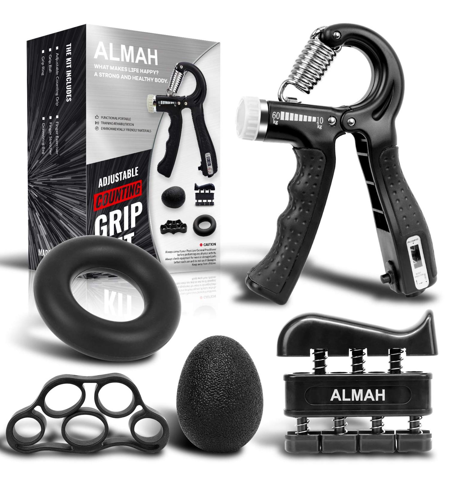 ALMAH Hand Grip Strengthener Kit (5 Pack) - Adjustable Forearm & Finger Exerciser Set with Carry Bag - Buy Online on SooperMarket.com