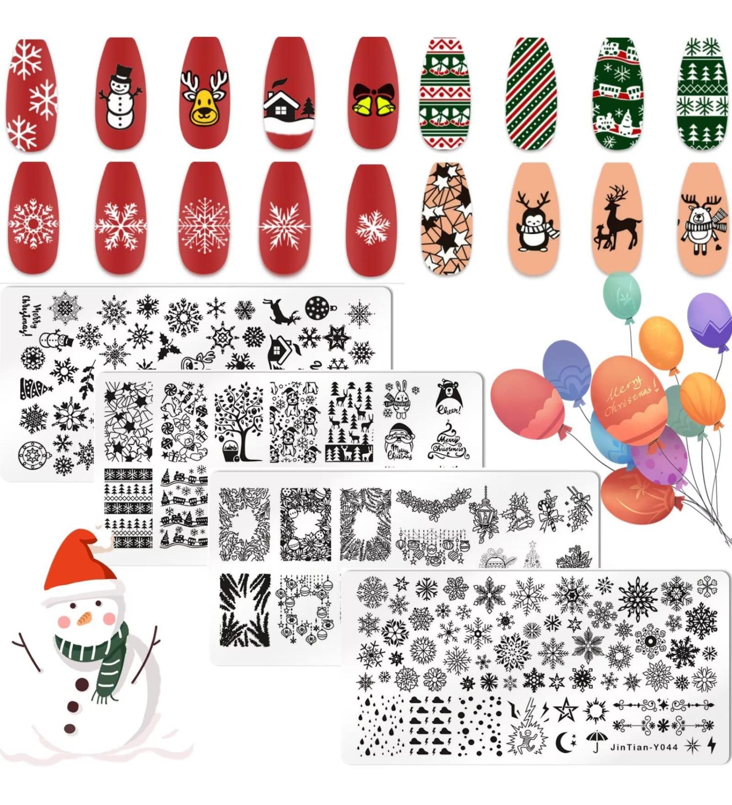 RUNRAYAY 4Pcs Christmas Nail Stamp Plates Snow Nails Art Stamping Plate Elk Santa Claus Christmas Tree Animal Nail Plates Template Image Manicure Nail Art Tools B - Buy Online on SooperMarket.com
