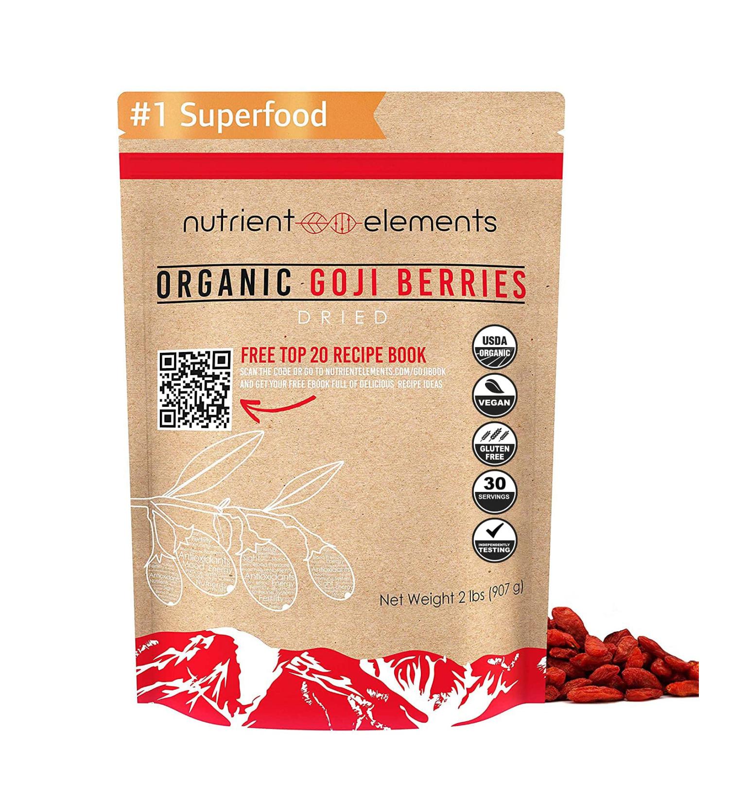 Organic Raw Goji Berries - 2 lbs/32oz USDA Certified Superfood - Non GMO, Resealable Bag - by Nutrient Elements - Buy Online on SooperMarket.com
