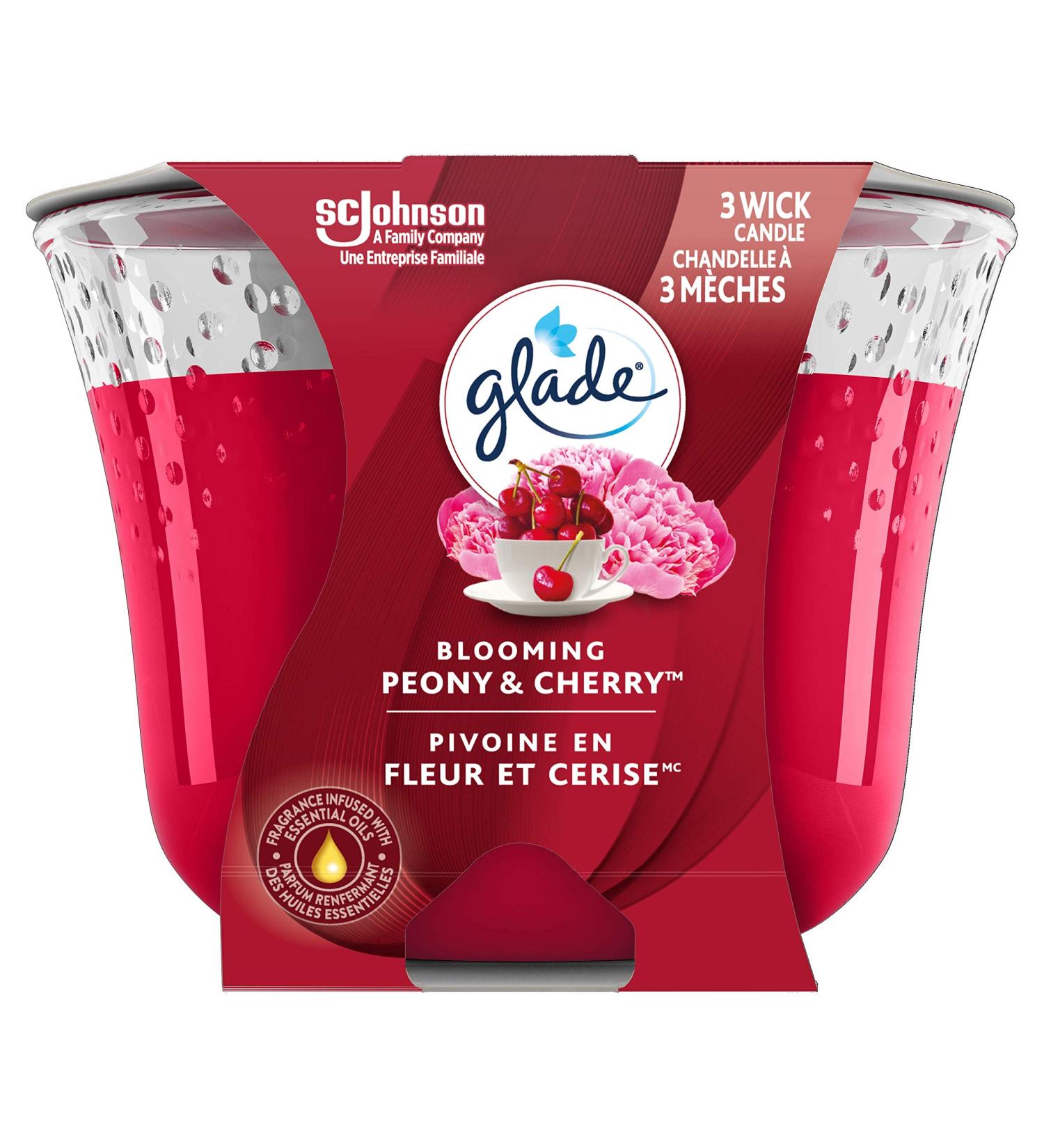 Glade Scented Candle Blooming Peony and Cherry 3-Wick Candle Air Freshener Infused with Essential Oils for Home Fragrance 1 Count - Buy Online on SooperMarket.com