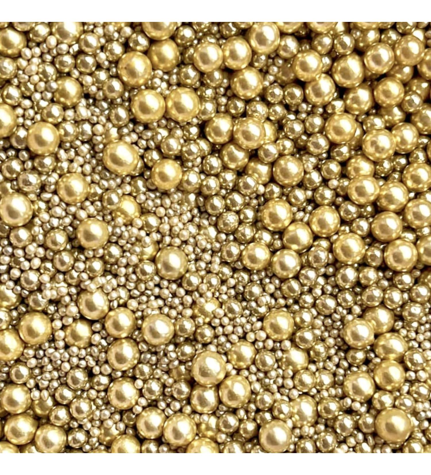 Gold Sprinkles for cakes edible gold metallic pearls Christmas wedding birthday party decoration cupcake cake toppers balls gold sprinkle mix blend baking 100s and 1000s topper 50g BILLIONAIRE 2