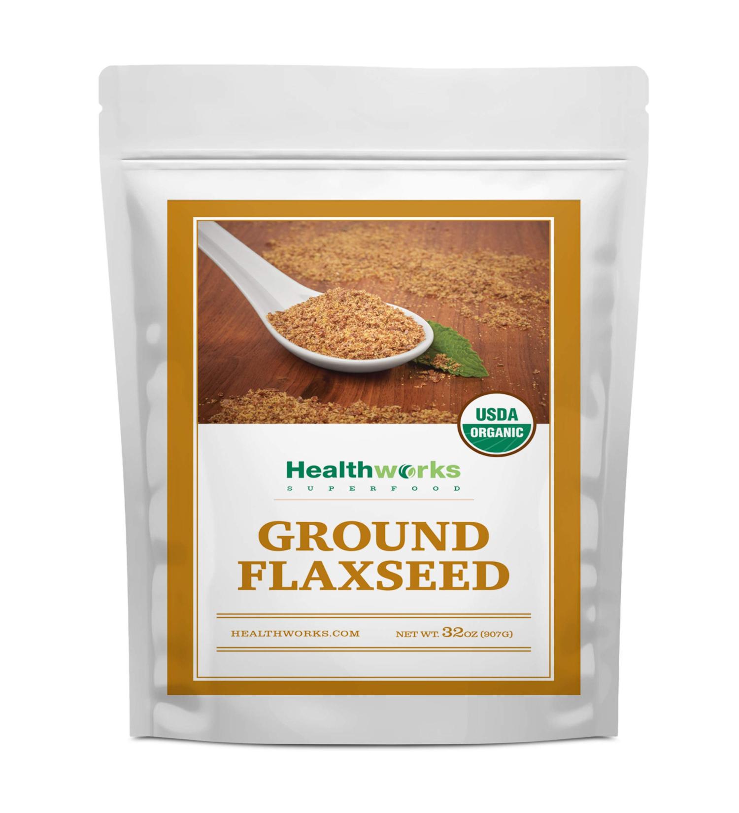 Healthworks Flax Seed Ground Powder- 32 Ounces - Raw Organic Superfood for Protein, Fiber, Omega 3 & Lignan - Ideal for Smoothies, Coffee, Shakes & Oatmeal - Buy Online on SooperMarket.com