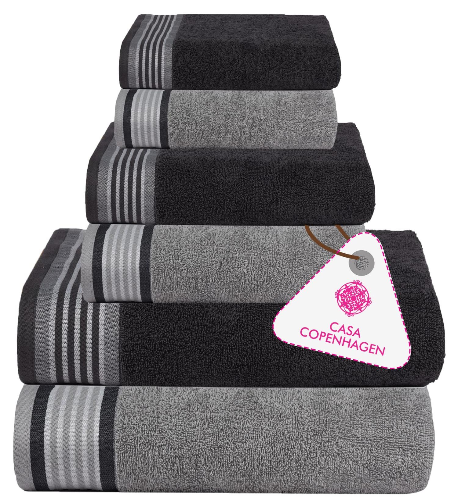 Casa Copenhagen 550 GSM 6-Piece Towel Set - Super Soft Egyptian Cotton - Granite Grey & Mirage Grey - for Bathroom, Kitchen & Shower - Buy Online on SooperMarket.com