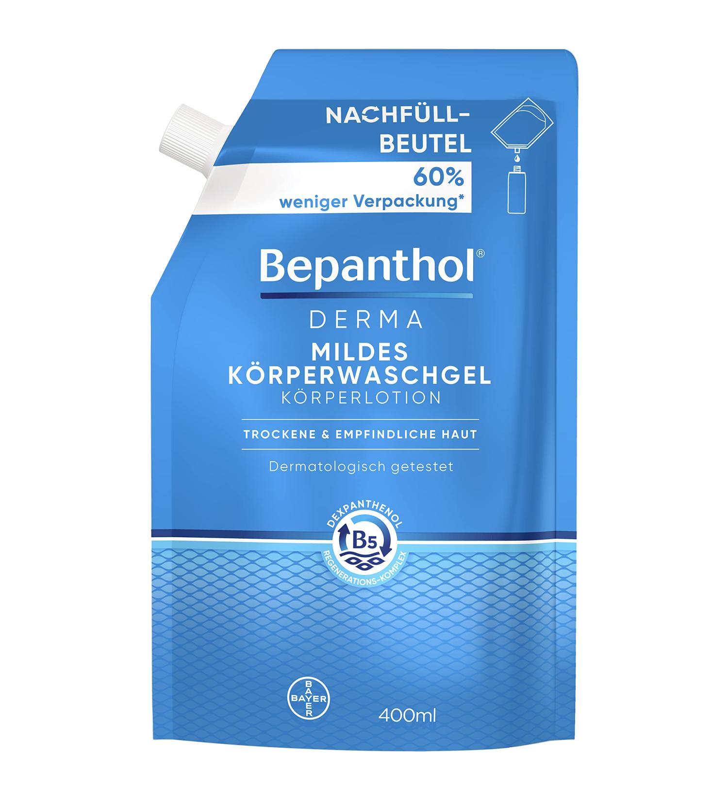 Bepanthol Derma Mild Body Washing Gel - Soap-Free Hydrating Shower Gel for Sensitive & Dry Skin with Dexpanthenol & Aloe Vera - 400ml Refill Pack - Buy Online on SooperMarket.com