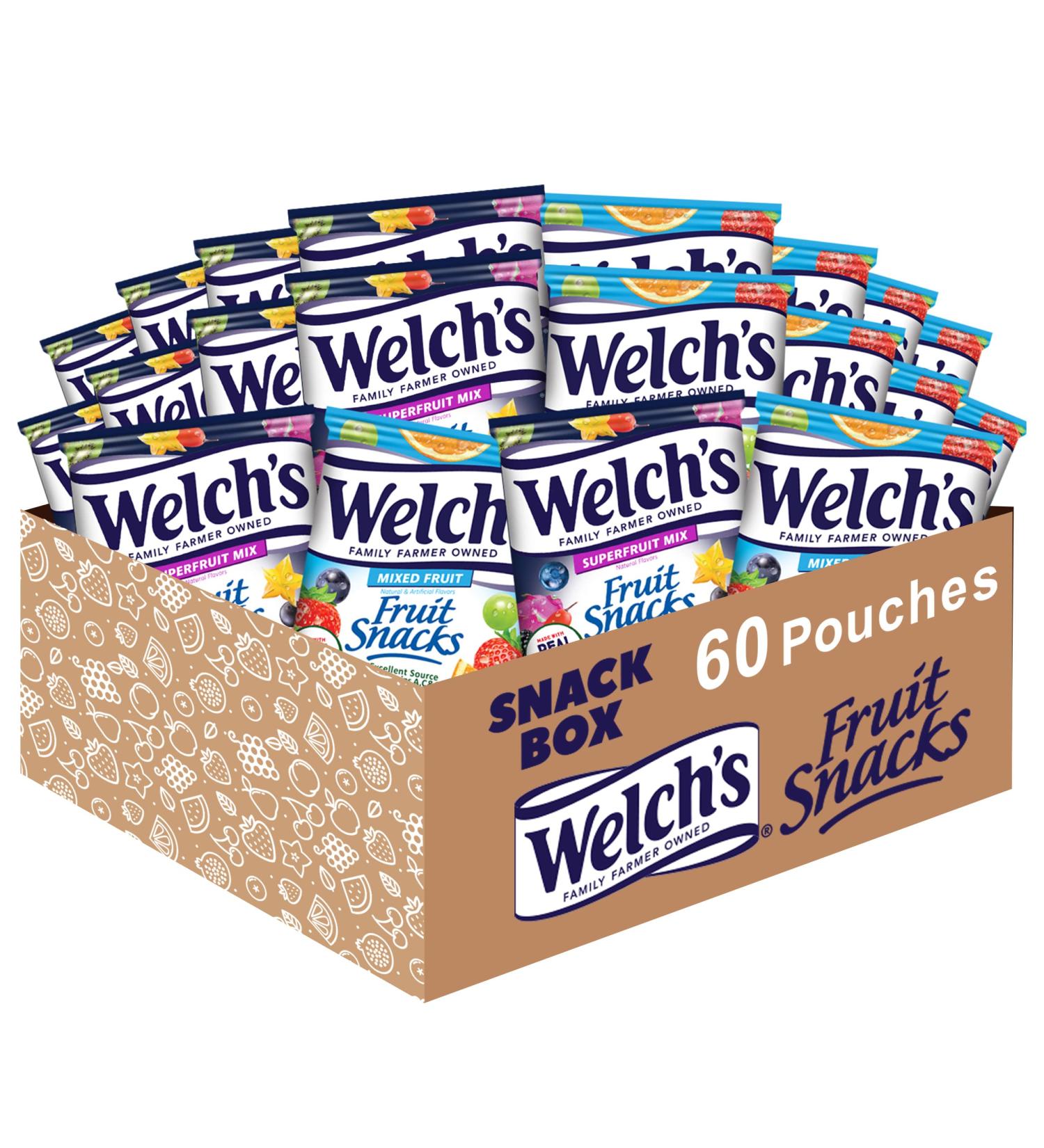 Welch's Fruit Snacks Bulk Variety Pack - Mixed Fruit & Superfruit, Gluten Free 0.8 oz Bags (Pack of 60) - Buy Online on SooperMarket.com