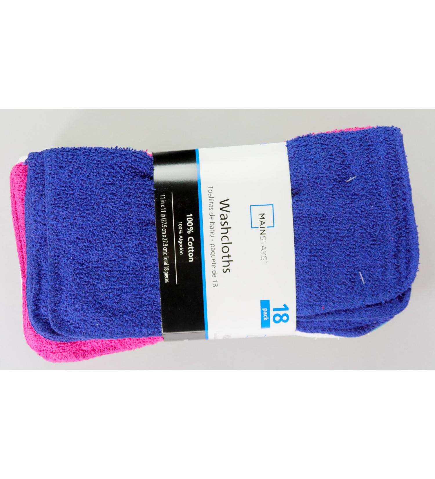 Mainstays 18-Pack Cotton Terry Thin Washcloths Rags - Assorted Colors - Buy Online on SooperMarket.com