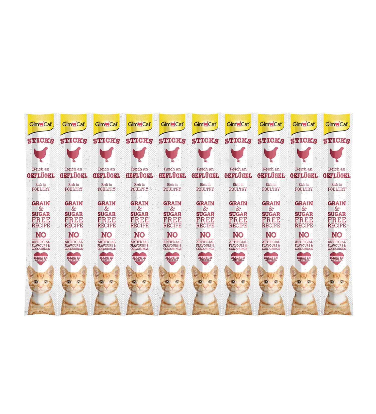 Gimcat Poultry Sticks - High Meat Content Sugar-Free Soft Treats | 10-Pack (1L) - Ideal for Cats - Buy Online on SooperMarket.com