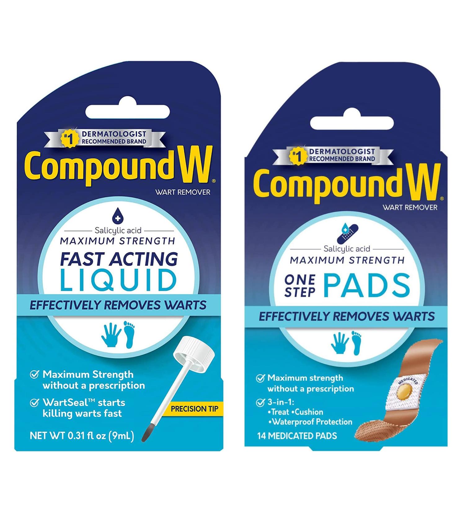 Compound W Wart Remover Liquid & Pad Pack - 0.31 oz Salicylic Acid Liquid + 14 One Step Pads - Buy Online on SooperMarket.com