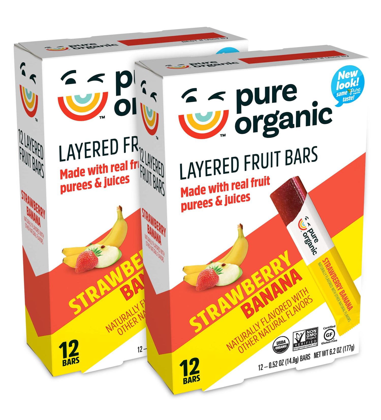 Organic Layered Fruit Bars - Strawberry Banana | Gluten Free Vegan Fruit Snacks (24 Bars) - Buy Online on SooperMarket.com
