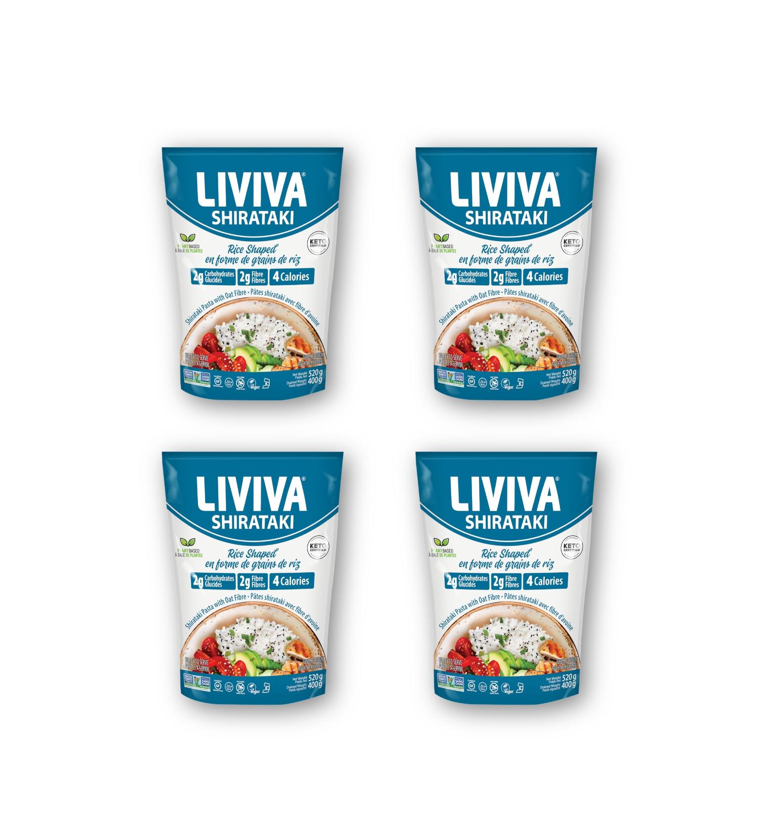 LIVIVA Organic Shirataki Rice Shaped (4 Pack 18.34 oz per bag) Konjac Noodles Diabetic-Friendly Low Carb Low Calorie Pasta Noodles Ready to Serve No Odor Keto Non-GMO Gluten Free Noodles Ready to Serve Noodles - Buy Online on SooperMarket.com