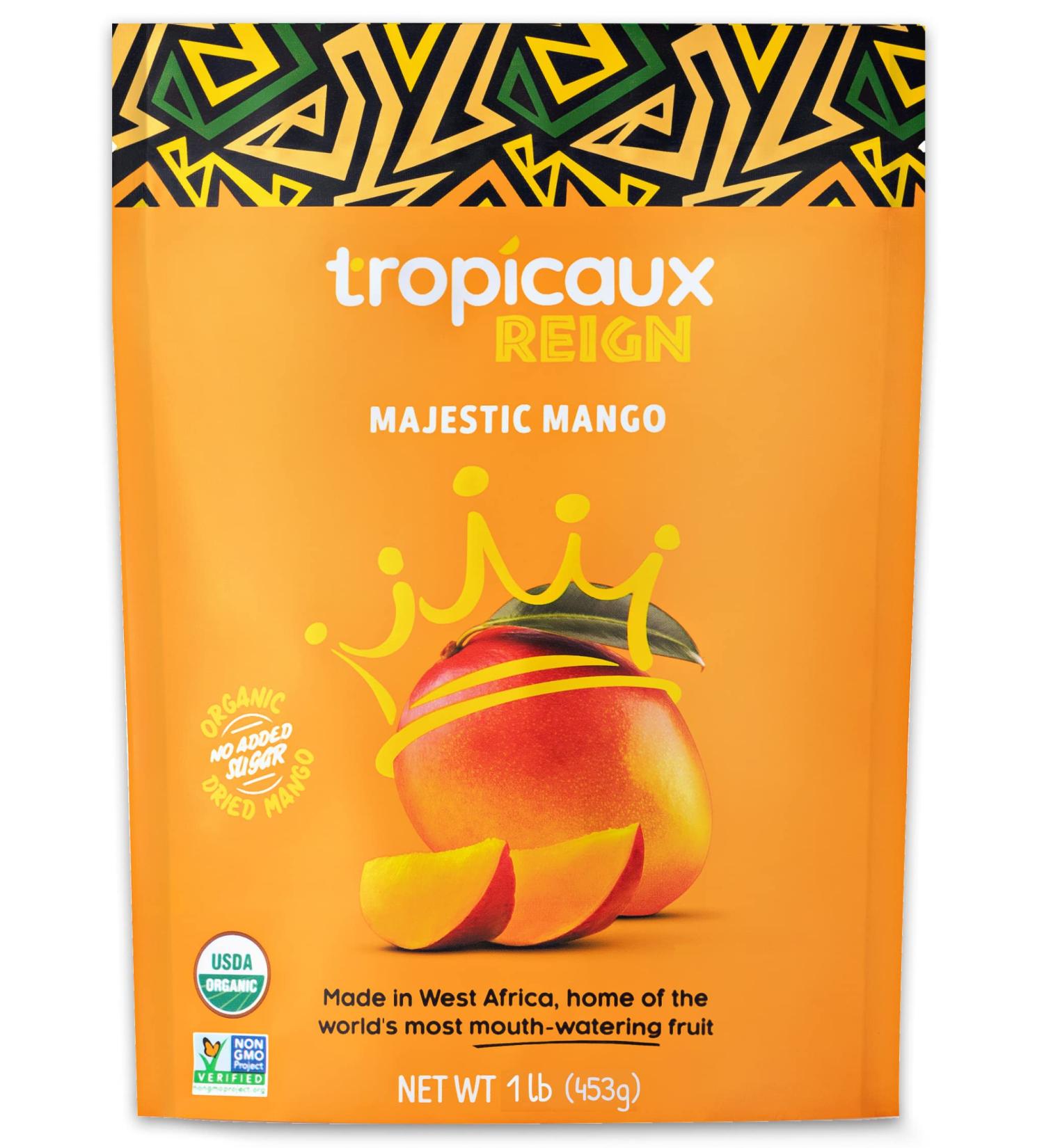 Organic Dried Mango Slices 16oz - No Sugar Added, All-Natural, Non-GMO | Tropicaux Reign - Preservative-Free Nutritious Snack - Buy Online on SooperMarket.com
