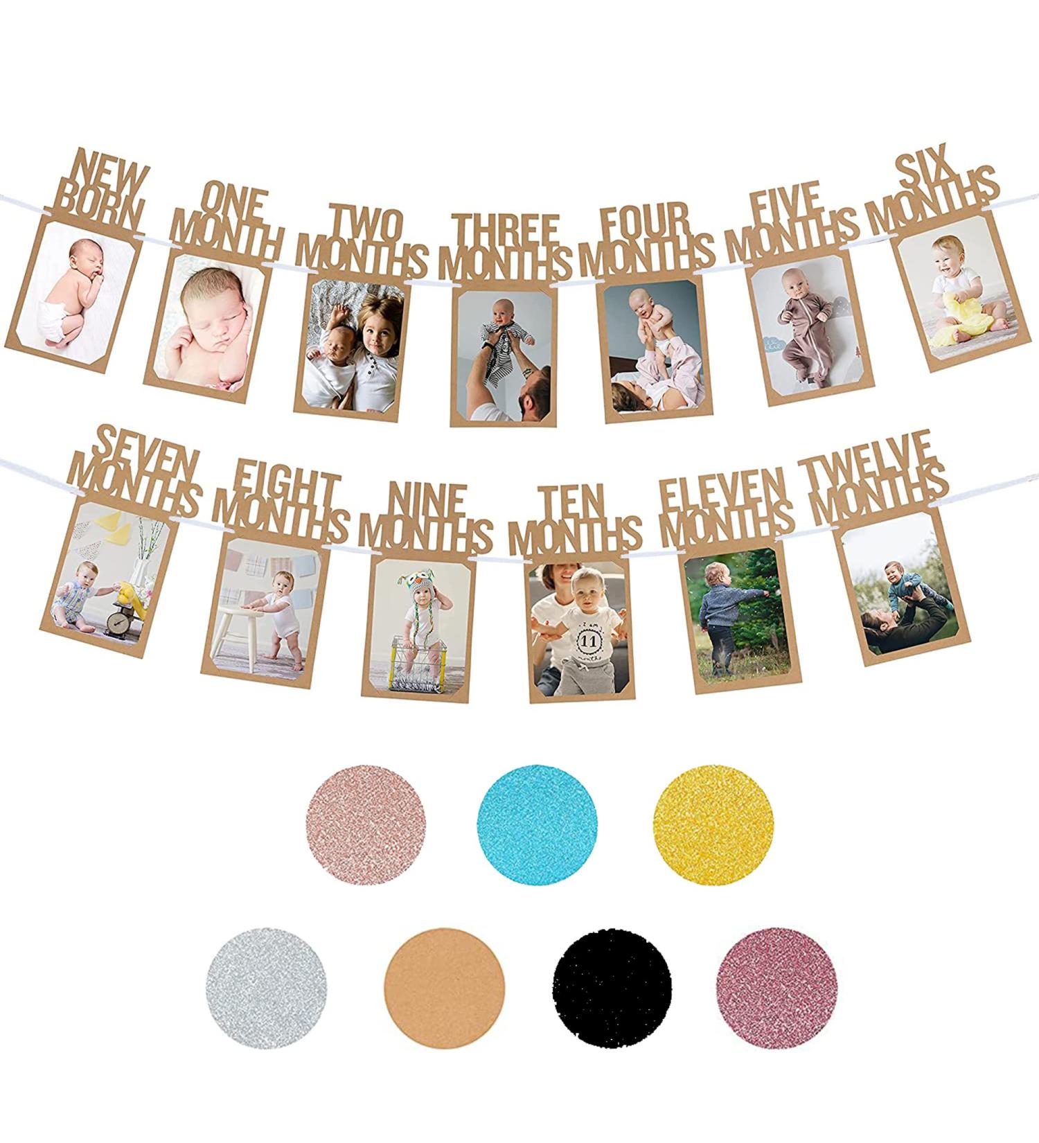 Baby Milestone Photo Banner: Newborn to 12 Months Growth Record Bunting - Buy Online on SooperMarket.com