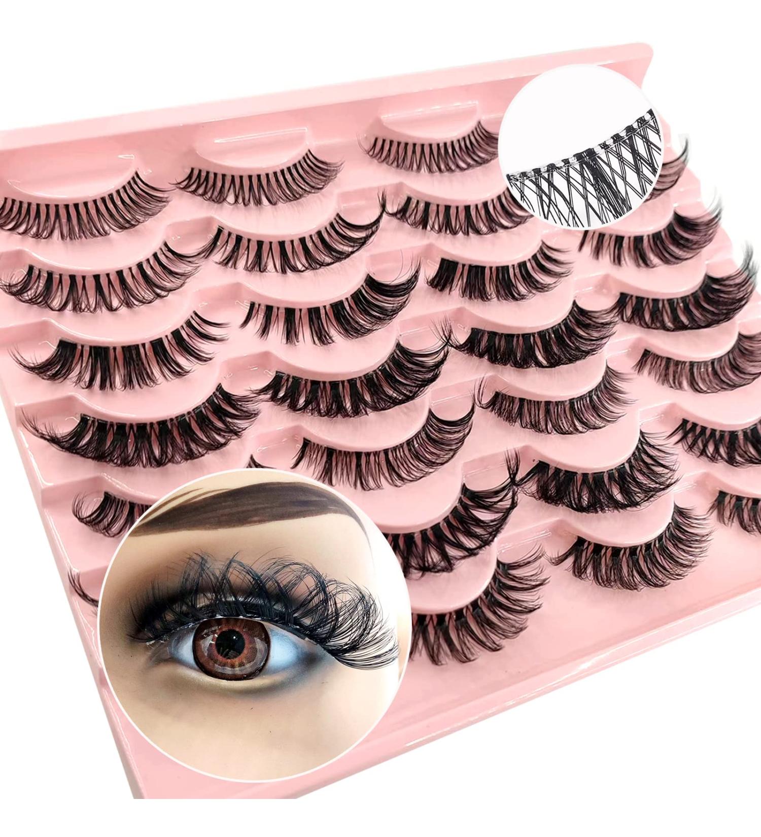 Russian Strip Lashes with Clear Band - D Curl Cat-Eye 12mm Wispy False Eyelashes | 14 Pairs | Heracks - Buy Online on SooperMarket.com