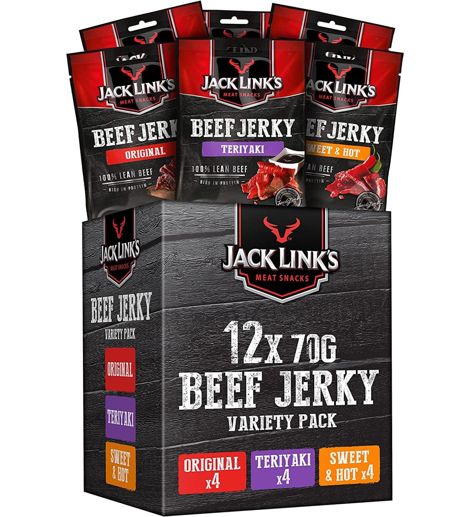 Jack Link's Beef Jerky Mixed Case - 12x70g Protein-Rich D rfleisch - Premium High Protein Snacks in 3 Flavors - Buy Online on SooperMarket.com