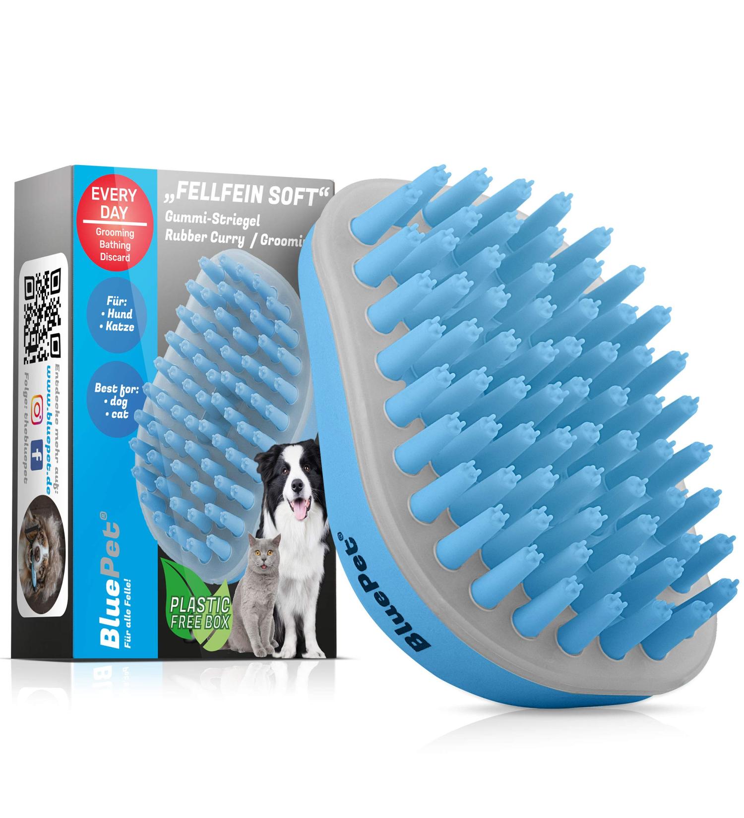 Bluepet Fellfein Bathing Brush for Short-Haired Dogs & Cats - Rubber Massage Brush for Loose Hair Dust & Dirt Removal - Ideal for Bathing & Massaging with Dog Shampoo - Buy Online on SooperMarket.com