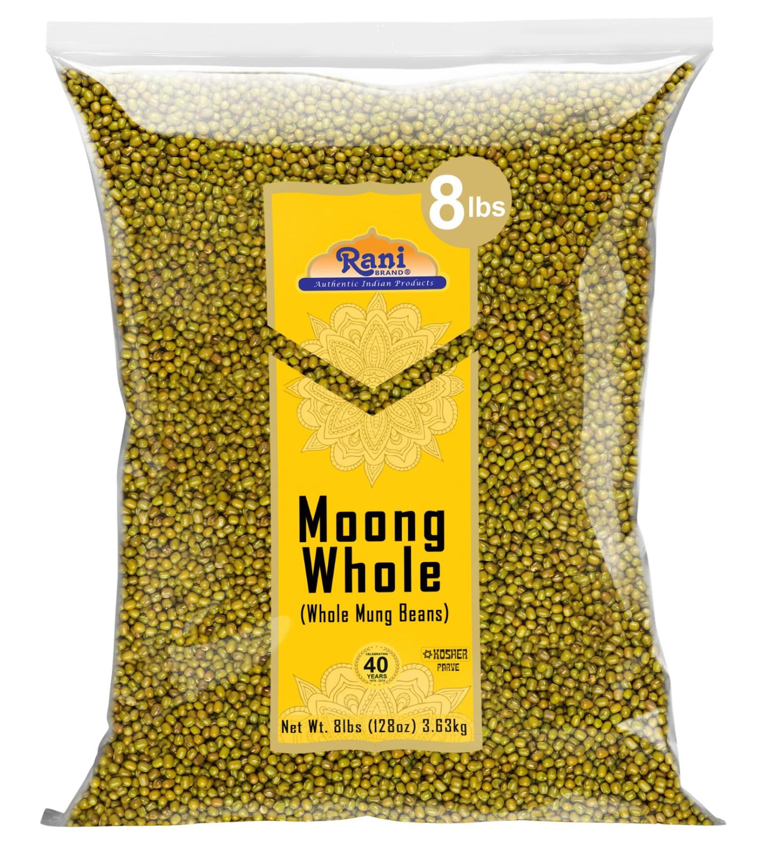 Rani Moong Whole Lentils 128oz (8lbs) - Ideal for Cooking & Sprouting | All Natural, Non-GMO, Vegan | Indian Origin - Buy Online on SooperMarket.com