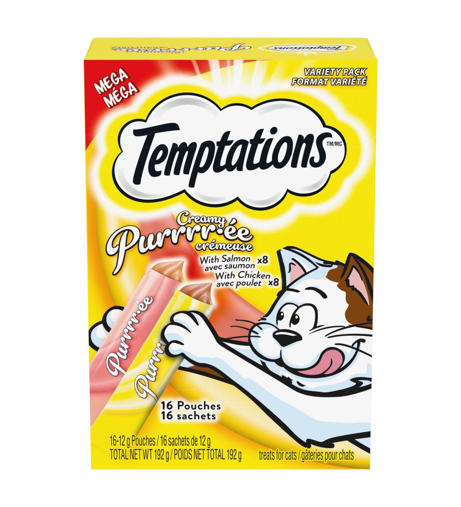 Temptations Creamy Puree Adult Lickable Cat Treats with Chicken & Salmon Variety Pack 16 pouches 192g Chicken & Salmon 192 g (Pack of 1) - Buy Online on SooperMarket.com