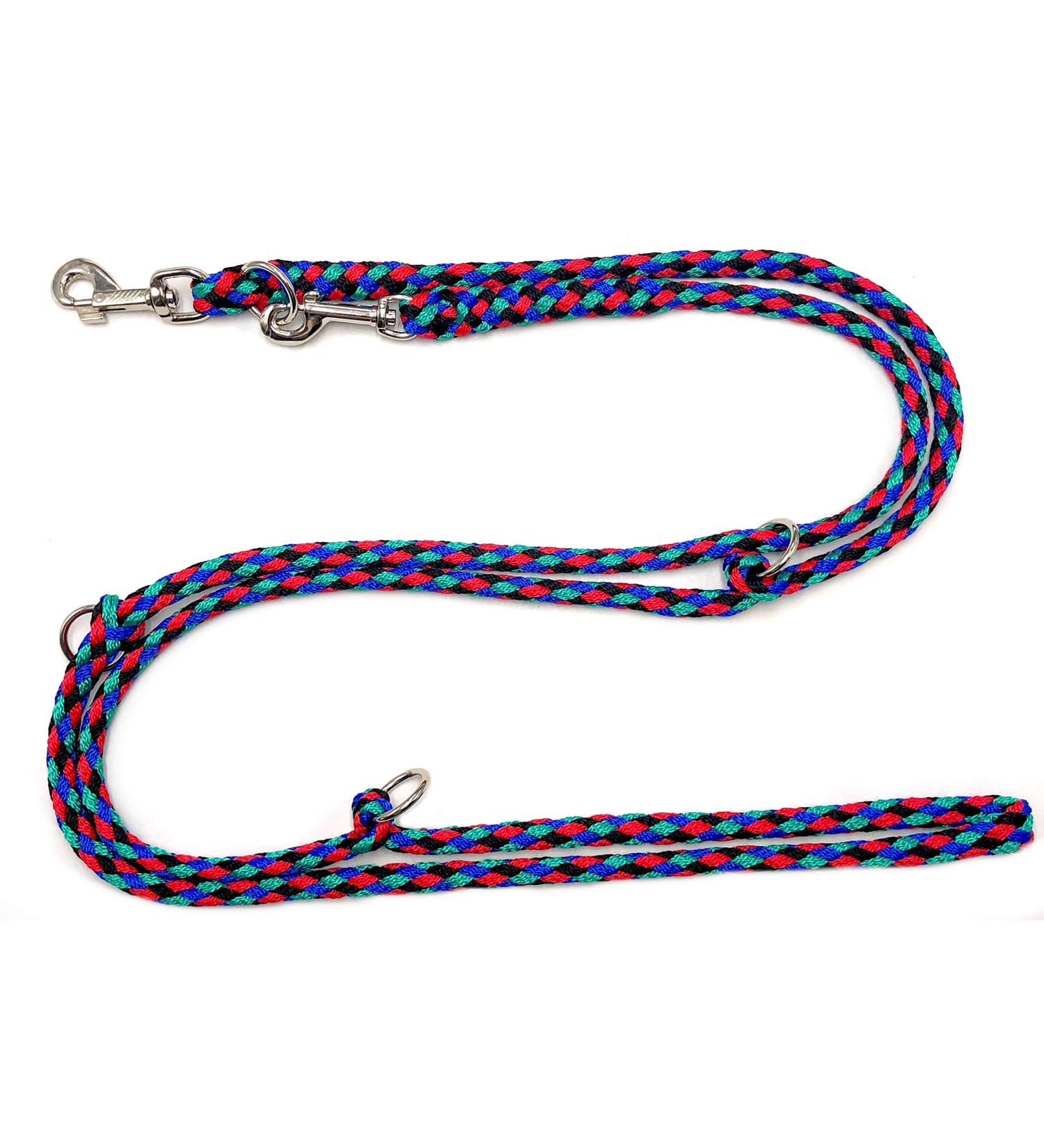 Dogeline Double Leash Practice Leash for medium dogs up to 45 kg over 39 colors very stable (2.40 m trampa) 2.40 m black-red-blue fir