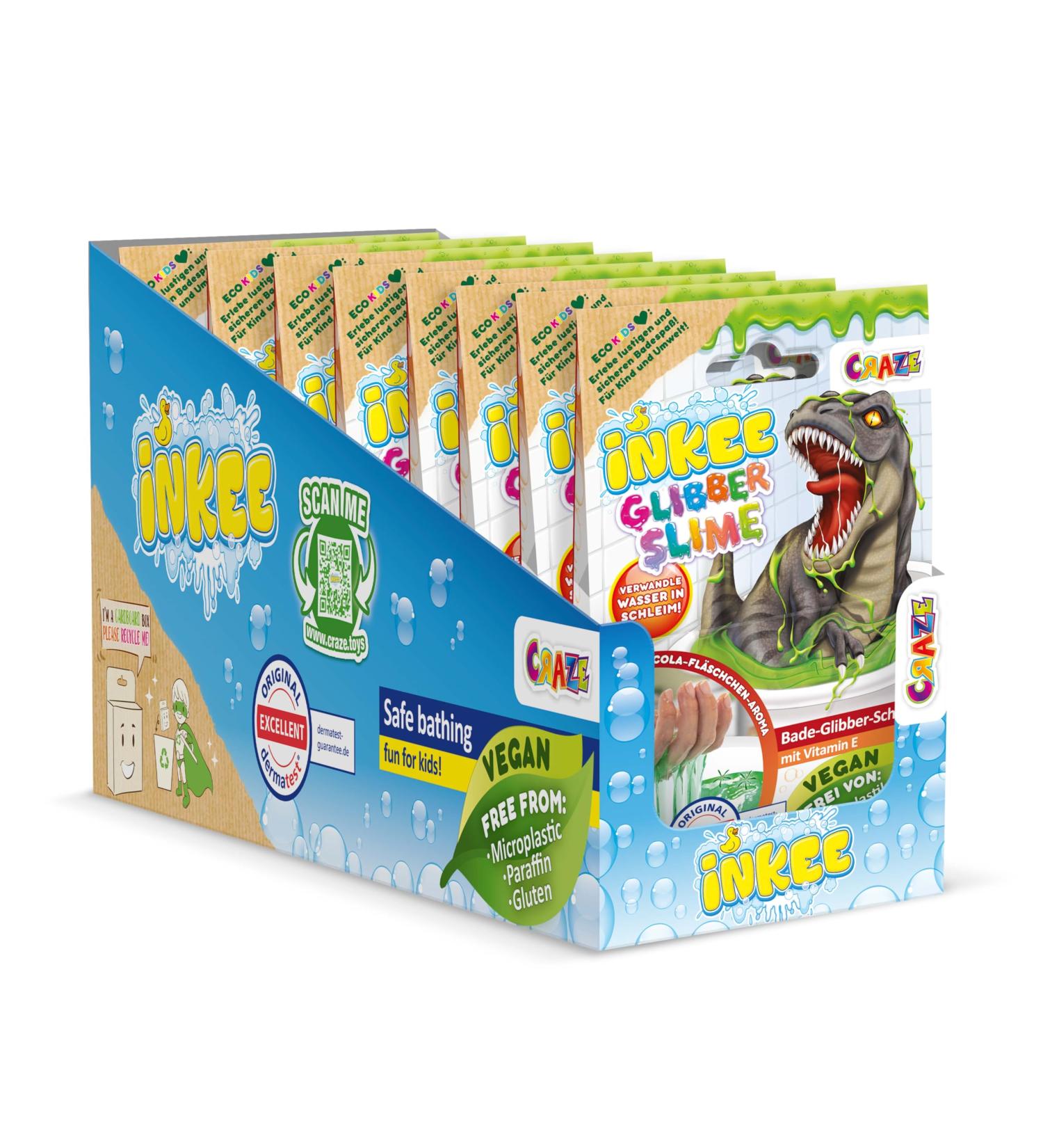 Inke Bath Slime Dino Set - 10x100g Neon Green Bathing Powder with Vitamin E & Cola Aroma - Gigantic Glibber Mucus Fun for Kids - Buy Online on SooperMarket.com