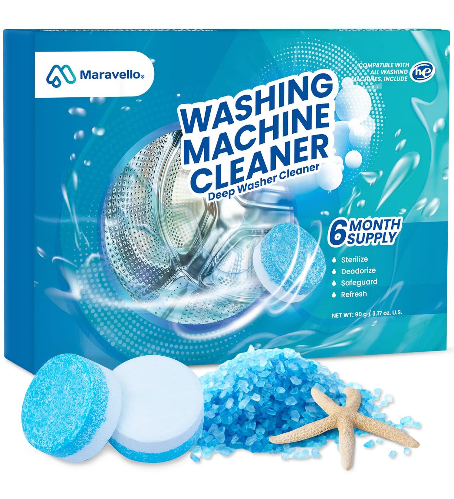 Maravello Washing Machine Cleaner & Descaler Tablets - 6 Count Sea Salt - Mold & Stain Remover for Front & Top Load Washers - 6-Month Supply - Buy Online on SooperMarket.com