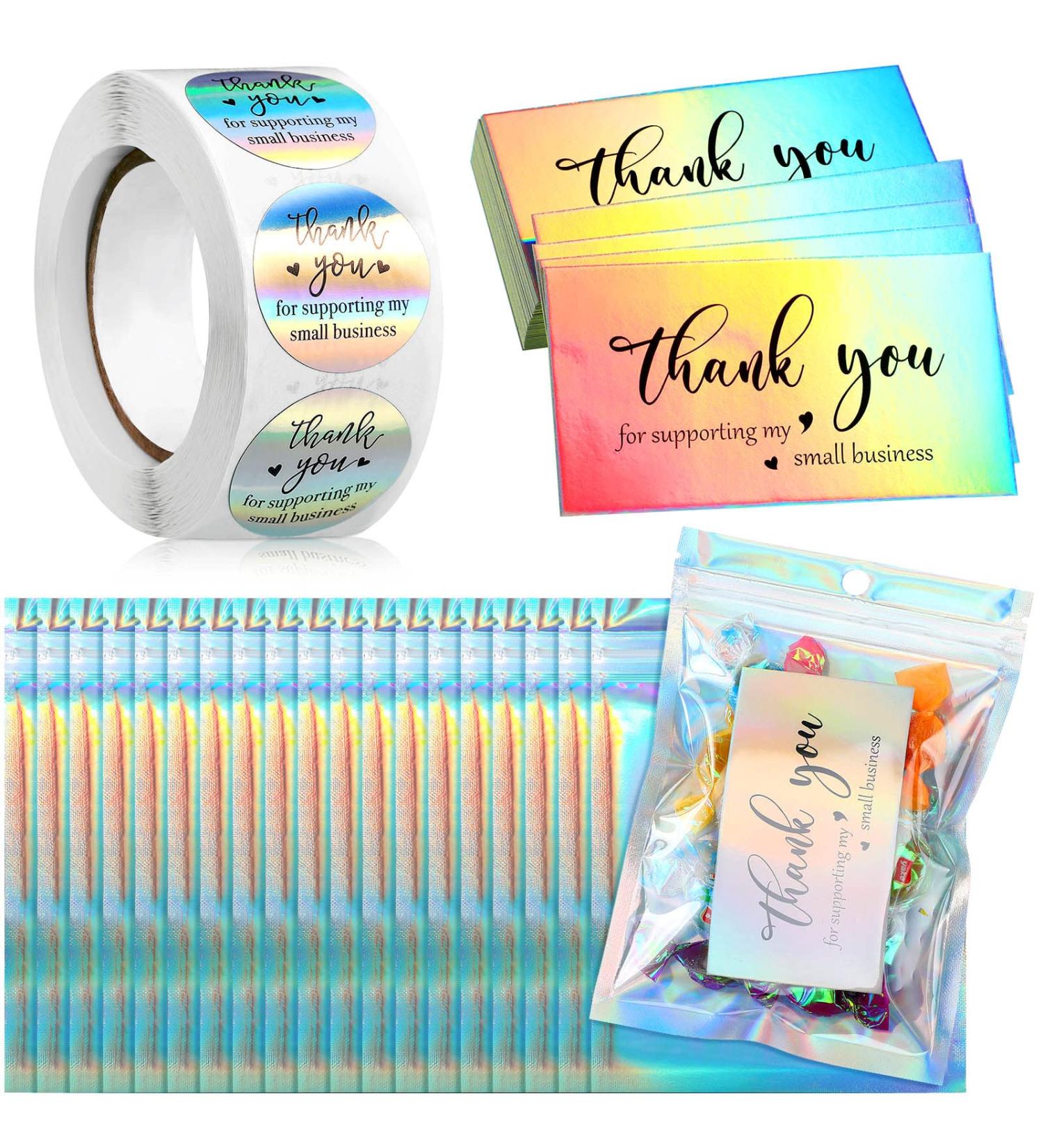 620-Piece Thank You Cards and Stickers Set with Gold Foil - Perfect for Small Business Owners - Holographic Design - Buy Online on SooperMarket.com