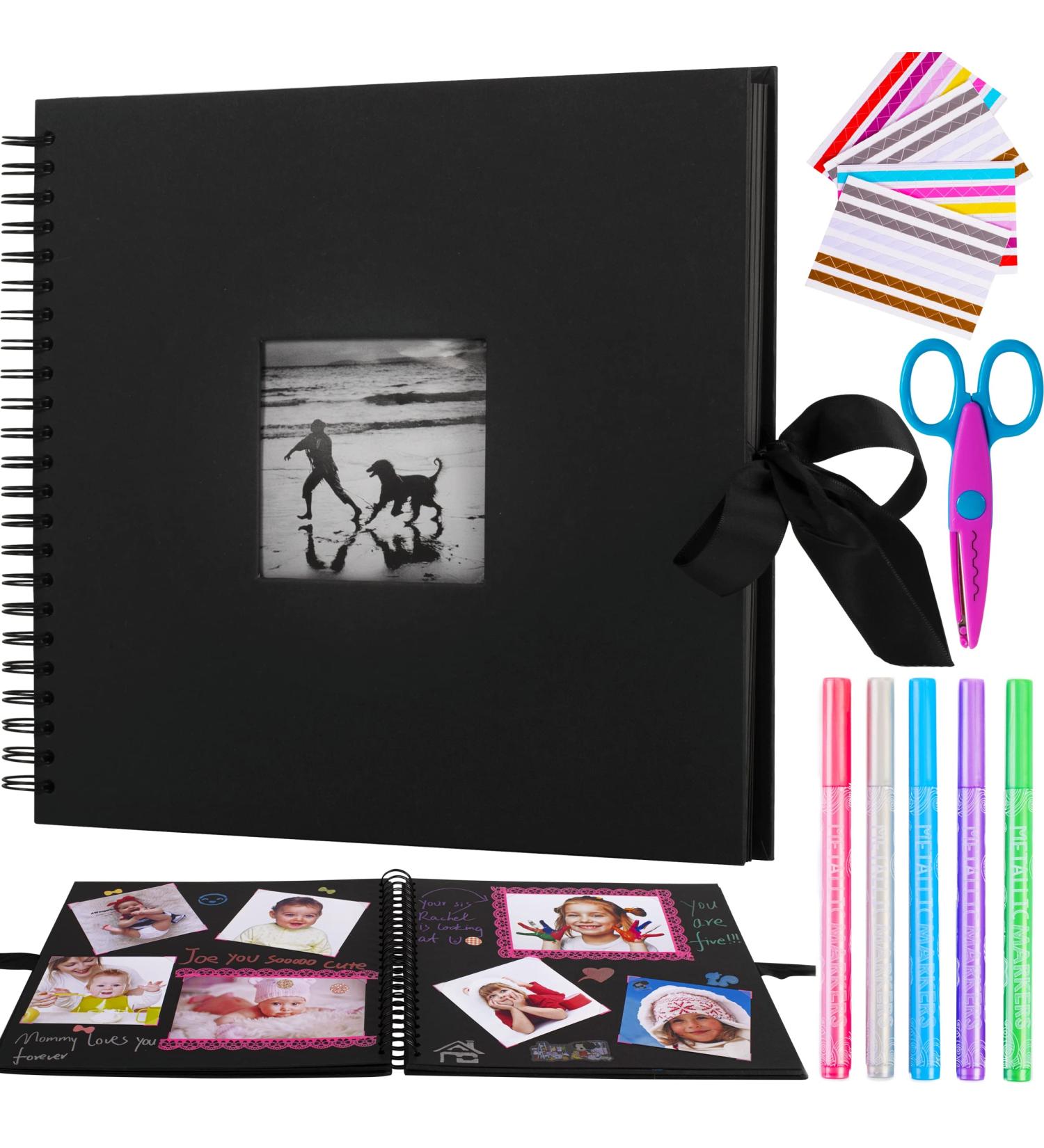 12x12 Inch Wedding Scrapbook Photo Album with 216 Photo Corners - 60 Pages, Black - Buy Online on SooperMarket.com