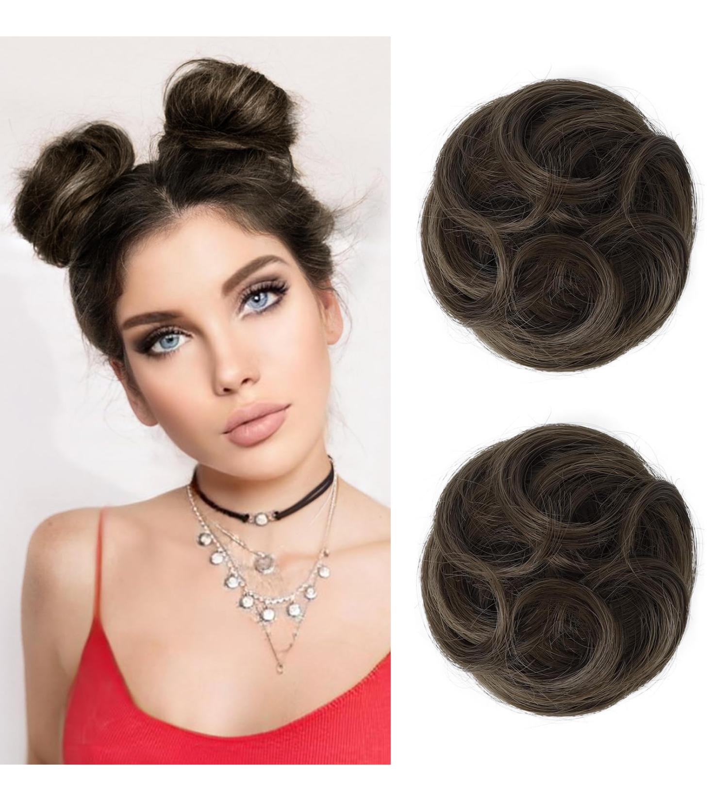 REECHO 2 PCS Mini Claw Clip in Messy & Cat Ears Hair Bun Extensions Wig Accessory Updo Hairpieces for Women Girls (Pack of 2-3.5" Wavy Ash Light Brown) Pack of 2 - 3.5" Wavy Ash Light Brown - Buy Online on SooperMarket.com