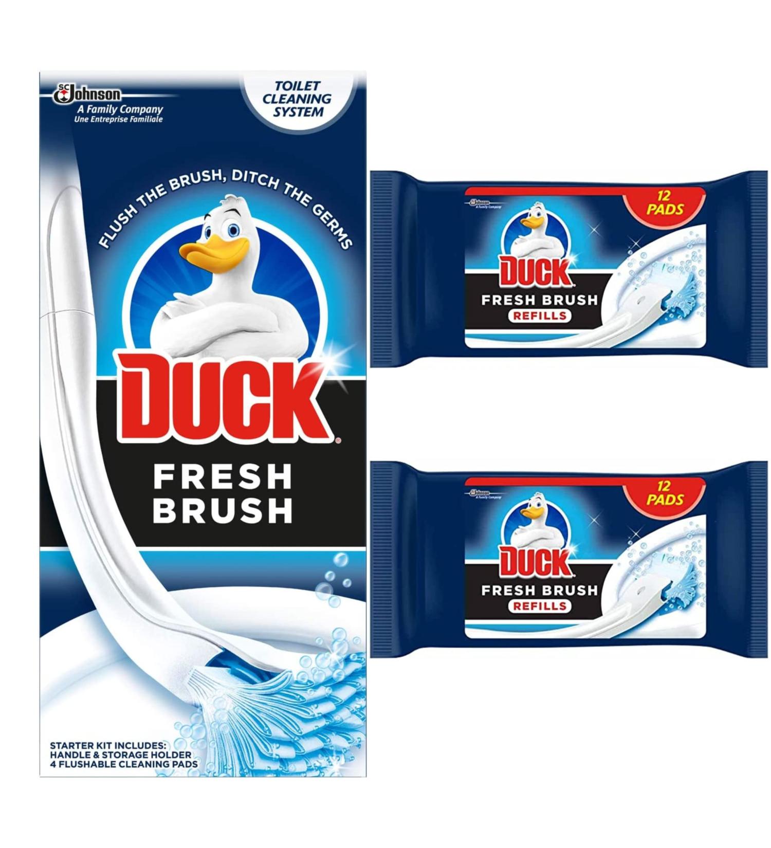 Toilet Cleaner Starter Kit Bundle Includes 1 Duck Fresh Brush With Holder and 24 Flushable Cleaning Duck Fresh Brush Refill Pads - Buy Online on SooperMarket.com