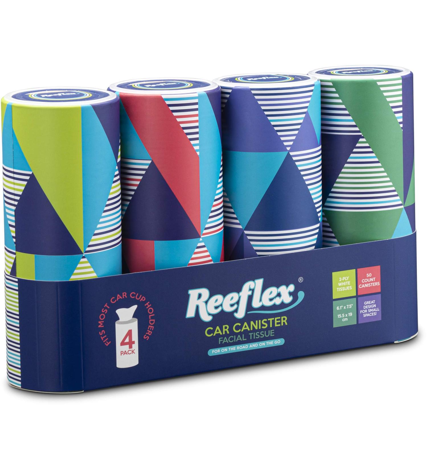 Reeflex Car Tissues - 200 Facial Tissues in 4 Canisters | Soft, Durable, 2-Ply Travel Tissues | Convenient Cup Holder Fit | 50 Count per Canister - Buy Online on SooperMarket.com