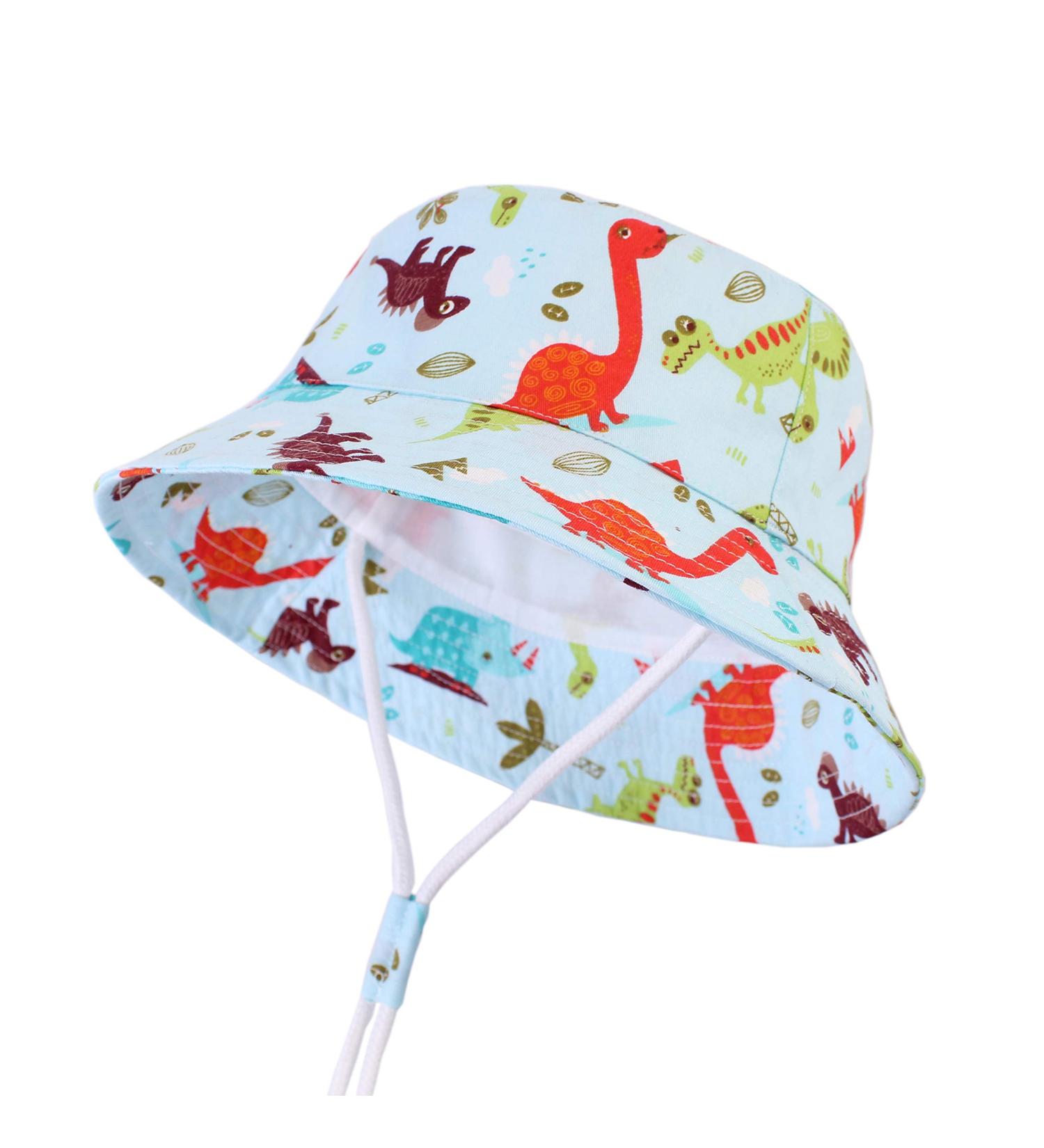 LANGZHEN Baby Girls Beach Sun Protection Hat w/ Chin Strap | Colorful Dinosaurs | 2-4 Years - Buy Online on SooperMarket.com