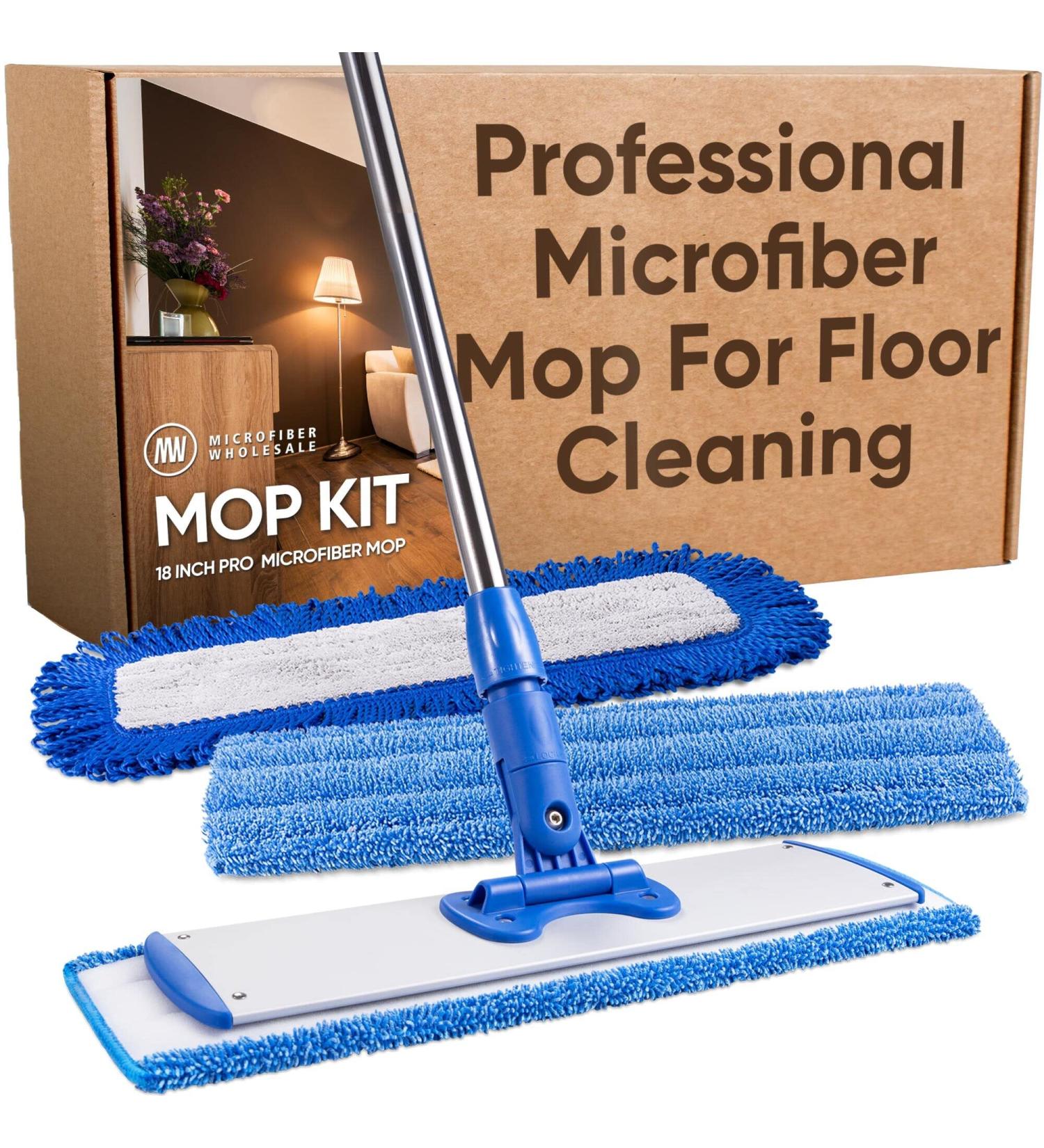 Professional Microfiber Mop for Hardwood, Laminate, Tile, Vinyl Floors | Washable Pads | Adjustable Handle + 1 Microfiber Cloth - Buy Online on SooperMarket.com